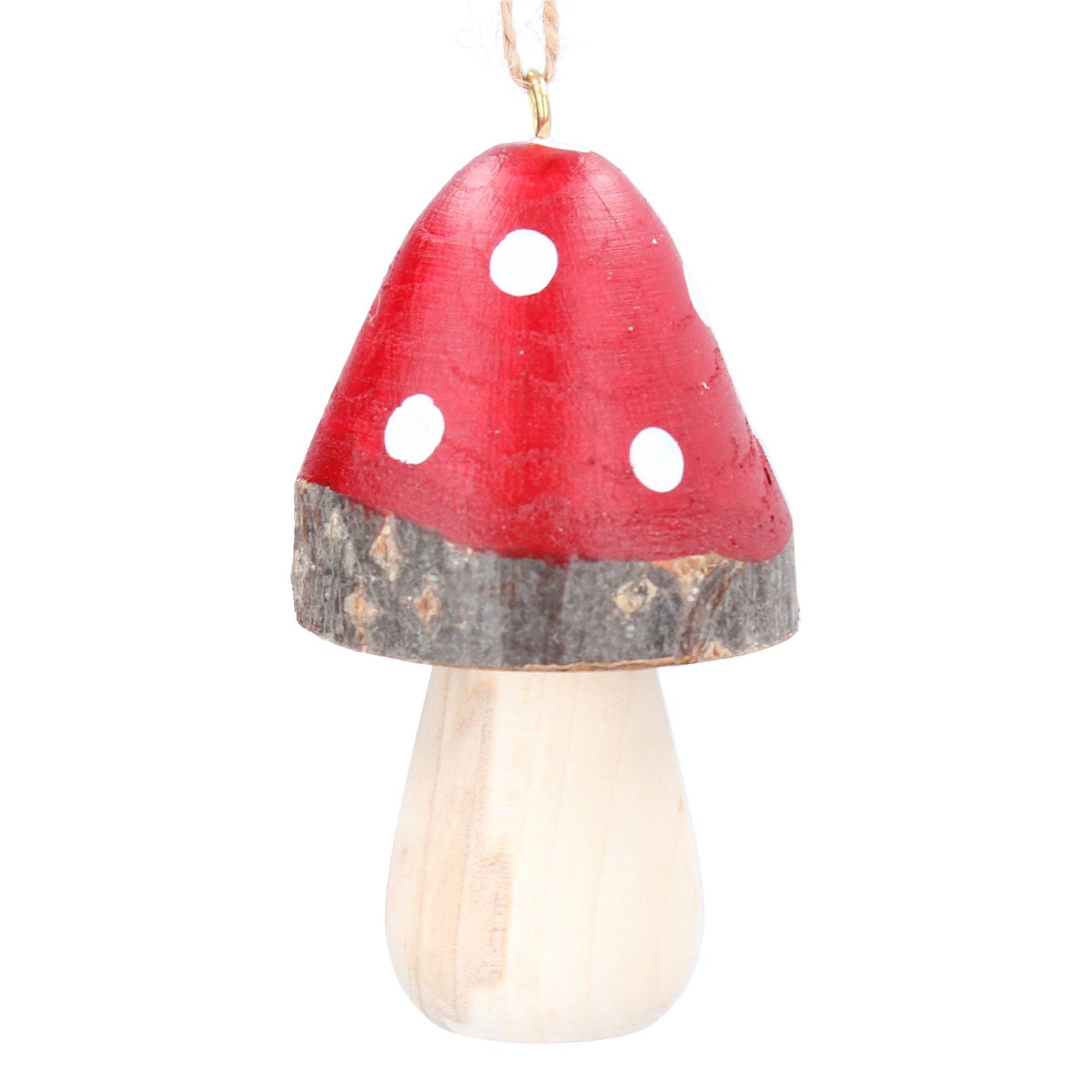 Wooden painted toadstool hanging decoration. By Gisela Graham.